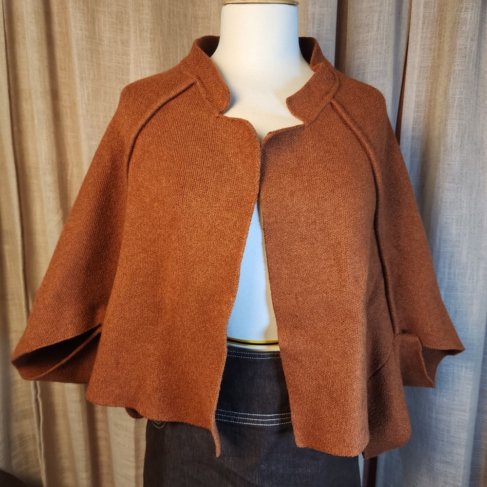 Akemi + Kin Anthropologie OS Rust Brown Cape Cardigan Cocoon Sweater